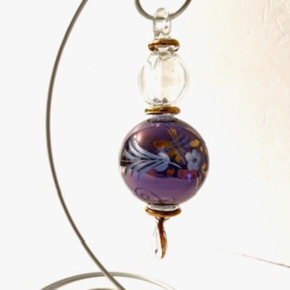 Egyptian Purple Hand Blown Glass Christmas Ornament Painted in  24K Gold - Picture 1 of 4